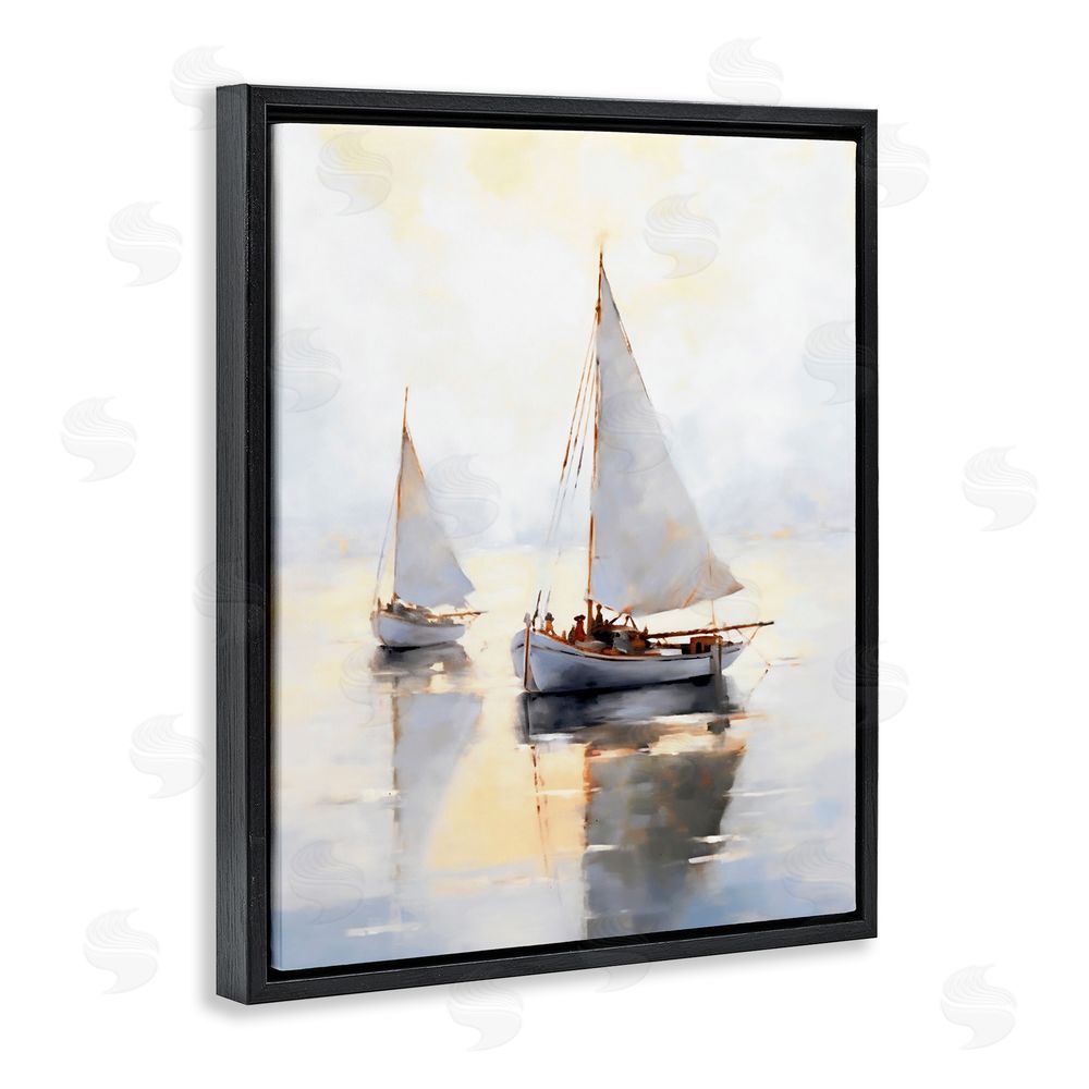 Ray Powers Soft Sailboats Landscape Black Floating Frame Canvas Wall Art Print