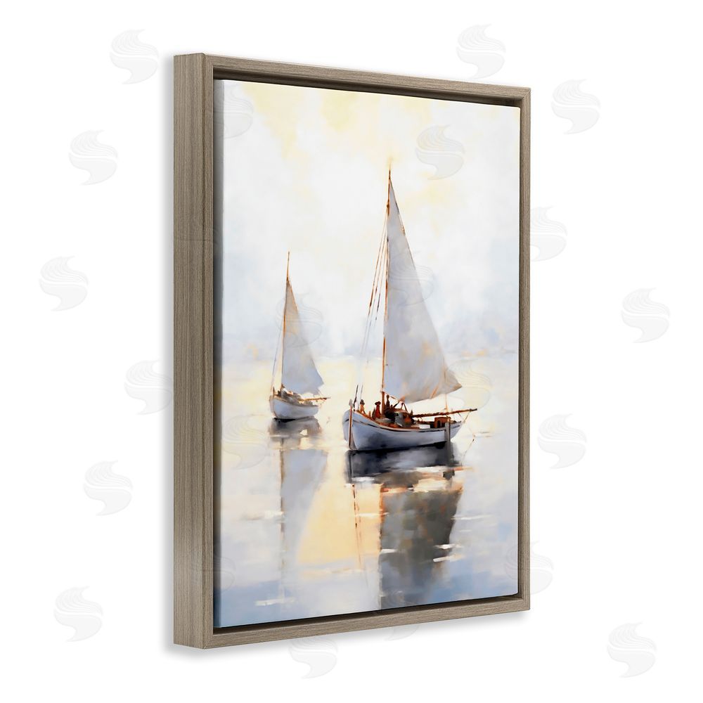 Ray Powers Soft Sailboats Landscape Brown Floating Frame Canvas Wall Art Print