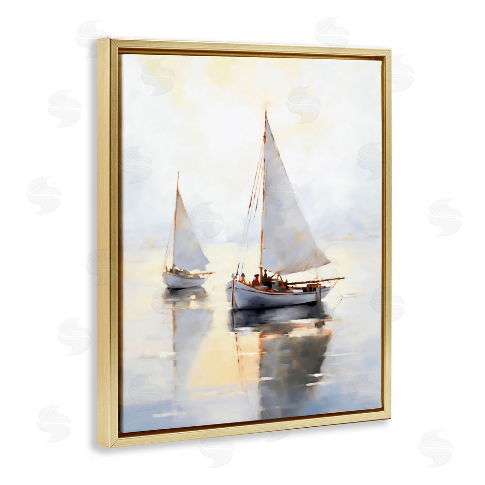Ray Powers Soft Sailboats Landscape Gold Floating Frame Canvas Wall Art Print