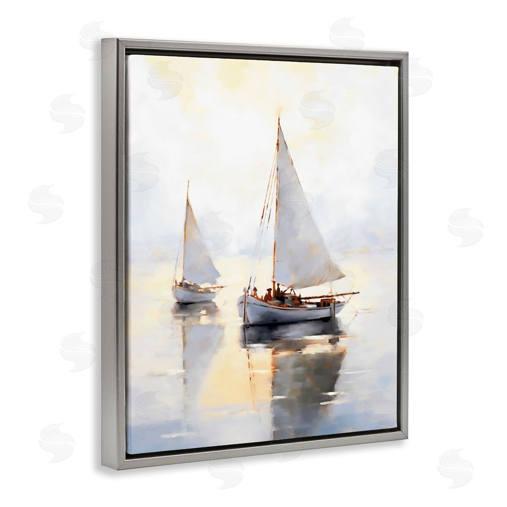 Ray Powers Soft Sailboats Landscape Gray Floating Frame Canvas Wall Art Print