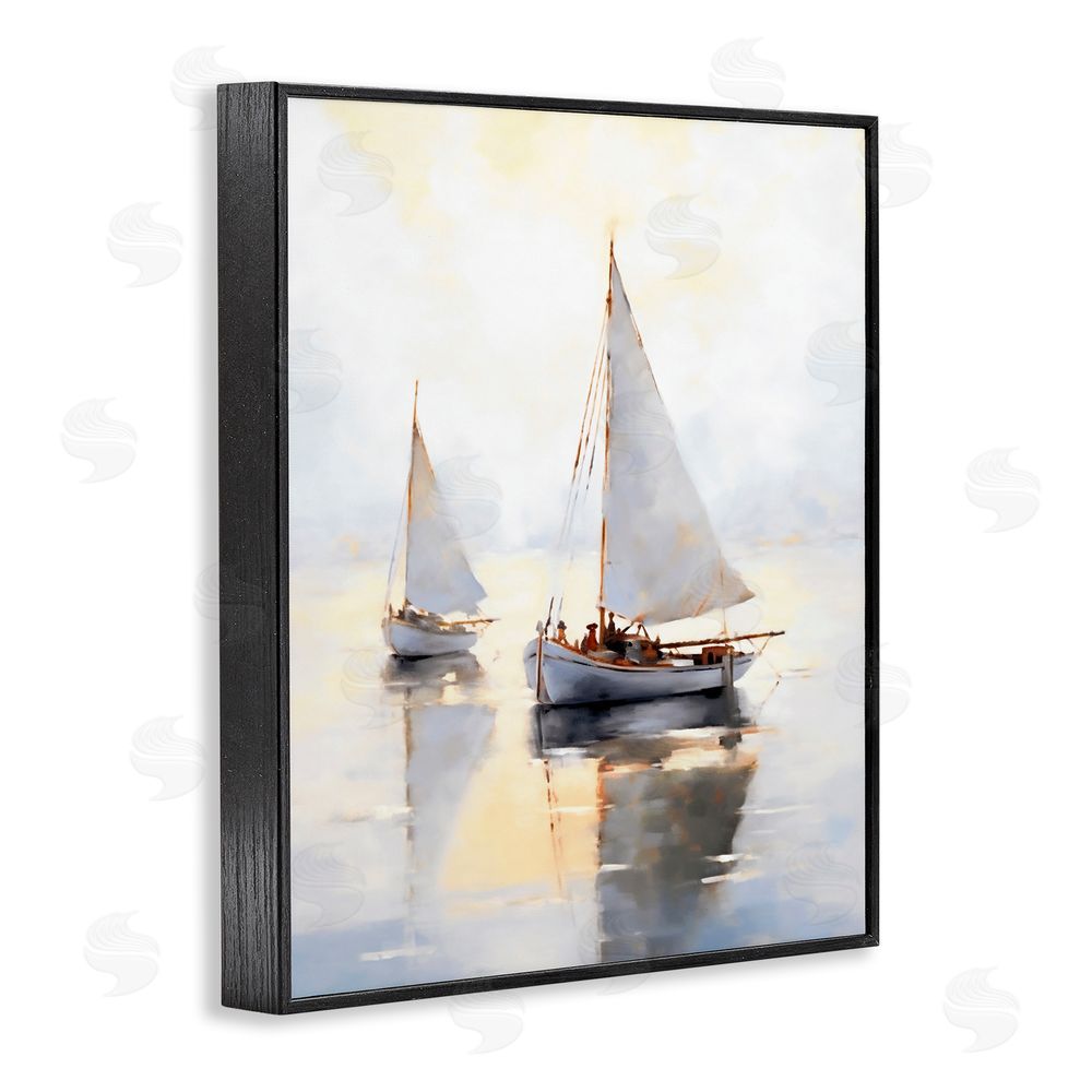 Ray Powers Soft Sailboats Landscape Black Framed Giclee Wall Art Print