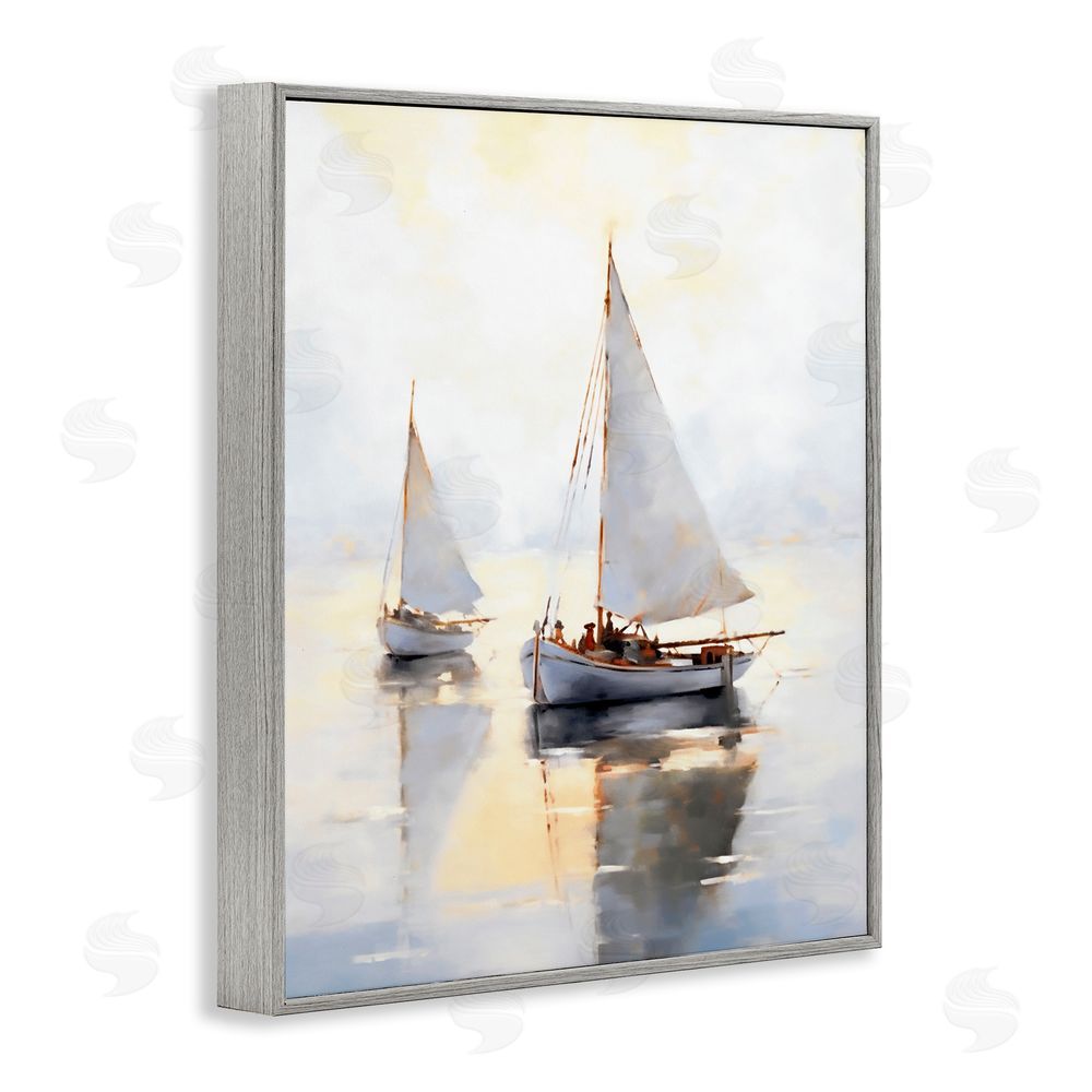 Ray Powers Soft Sailboats Landscape Gray Framed Giclee Wall Art Print