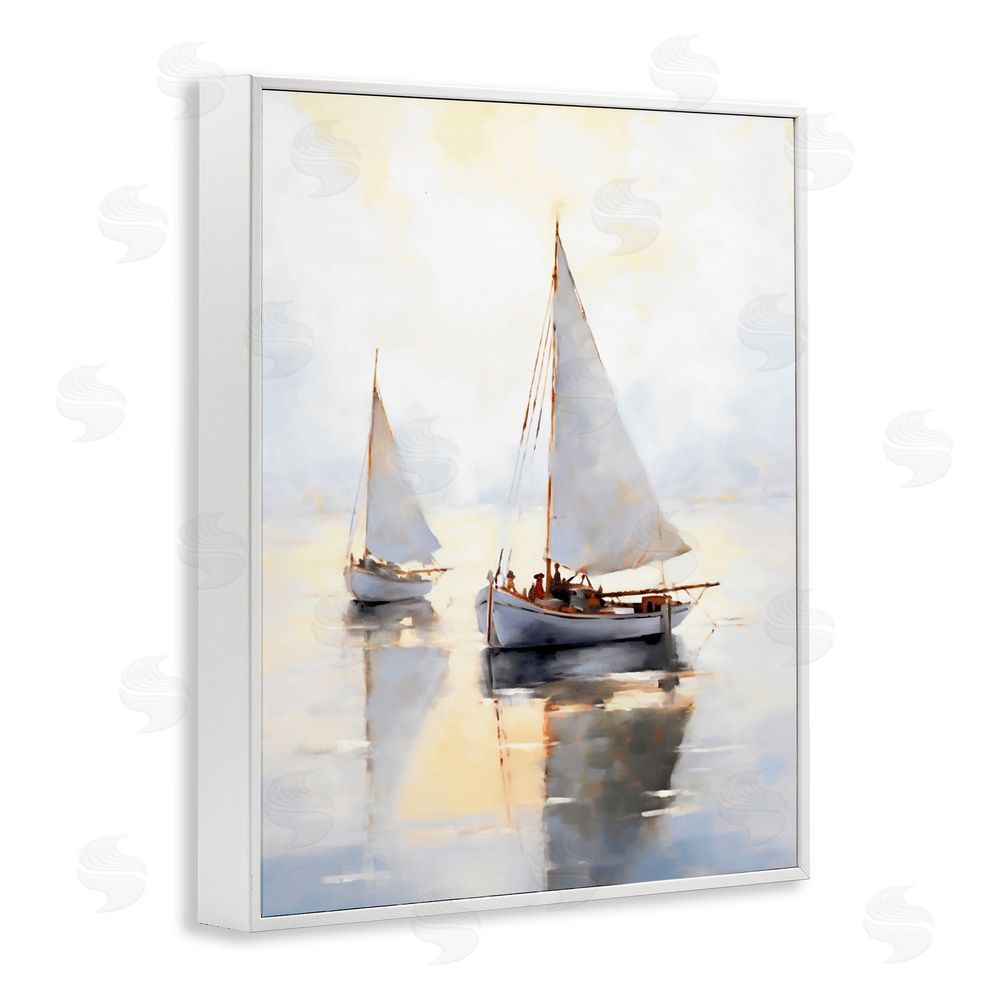 Ray Powers Soft Sailboats Landscape White Framed Giclee Wall Art Print