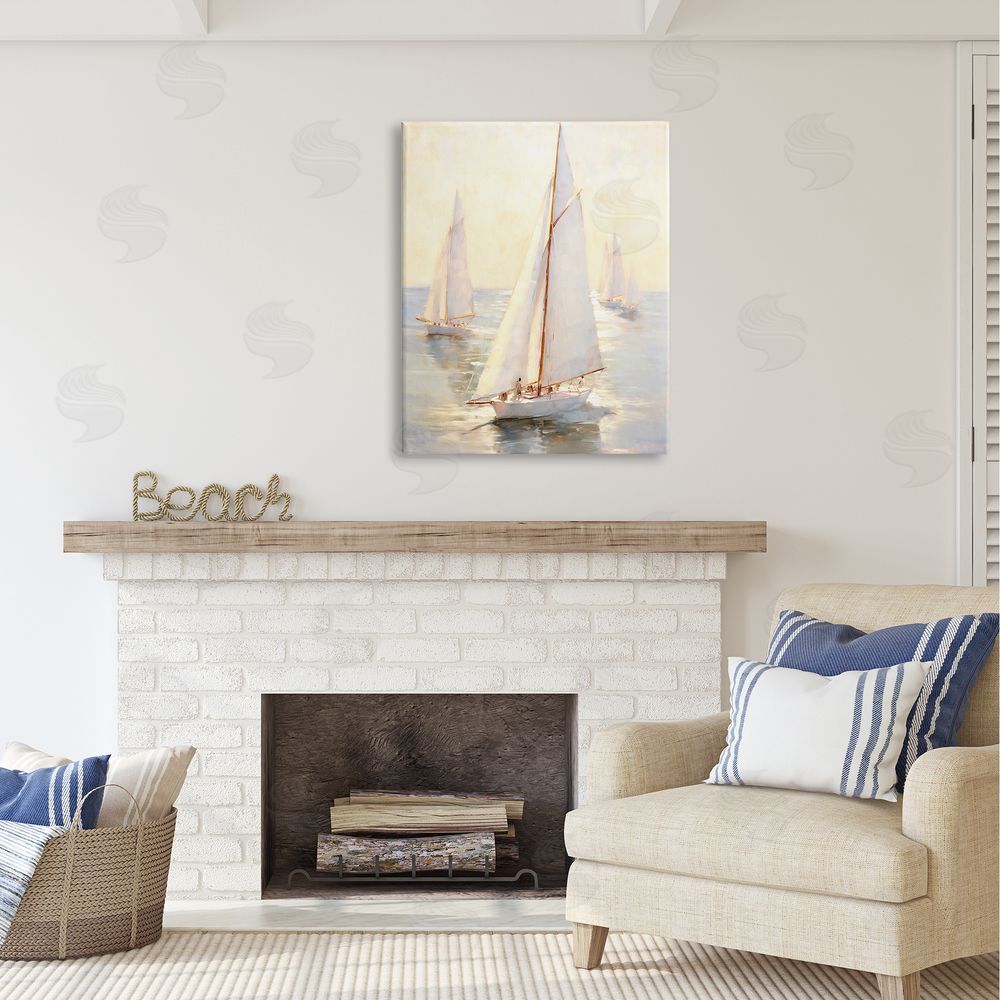 Ray Powers Sunlit Sailboats Painting Canvas Wall Art Print in Room
