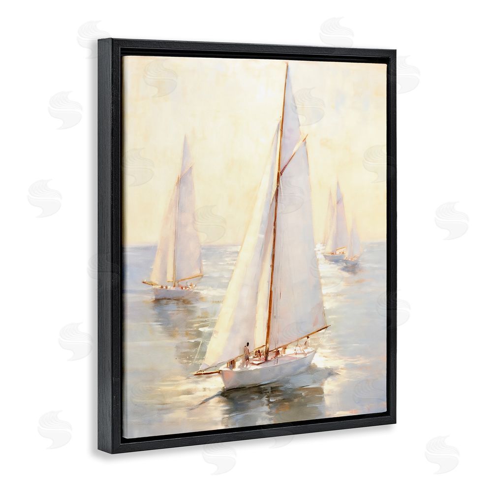 Ray Powers Sunlit Sailboats Painting Black Floating Frame Canvas Wall Art Print