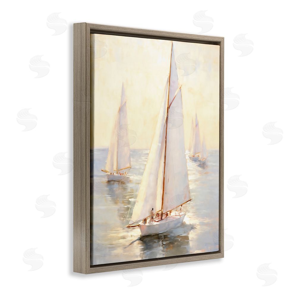 Ray Powers Sunlit Sailboats Painting Brown Floating Frame Canvas Wall Art Print