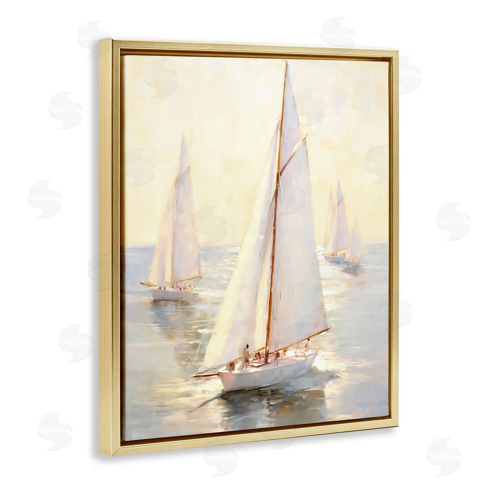 Ray Powers Sunlit Sailboats Painting Gold Floating Frame Canvas Wall Art Print