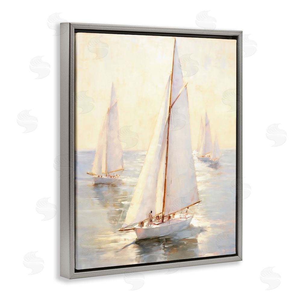 Ray Powers Sunlit Sailboats Painting Gray Floating Frame Canvas Wall Art Print