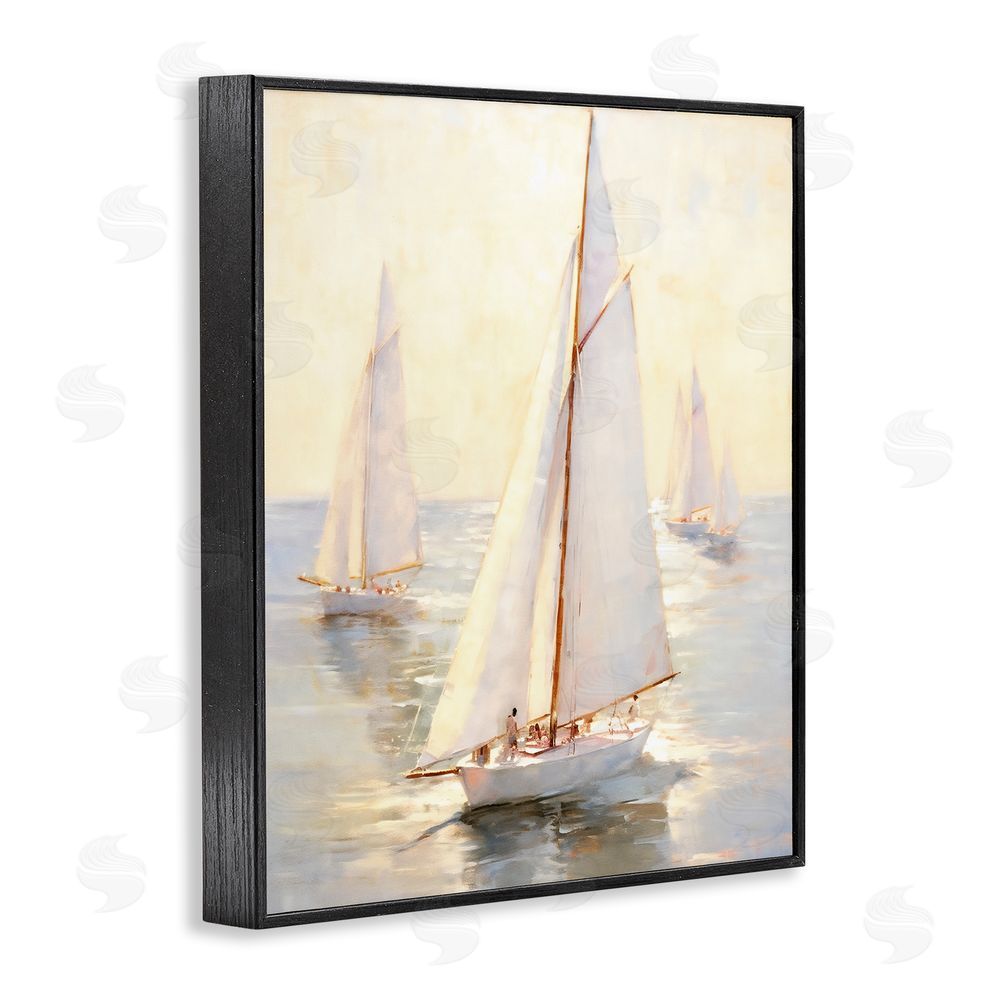 Ray Powers Sunlit Sailboats Painting Black Framed Giclee Wall Art Print