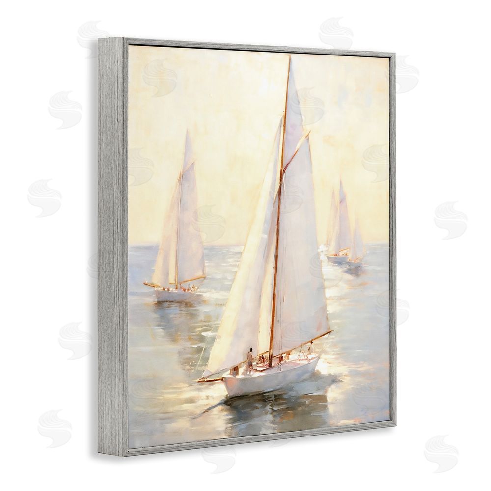 Ray Powers Sunlit Sailboats Painting Gray Framed Giclee Wall Art Print