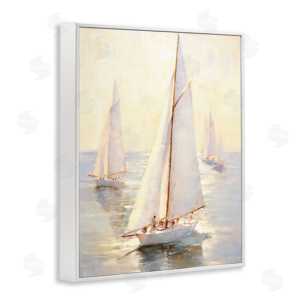 Ray Powers Sunlit Sailboats Painting White Framed Giclee Wall Art Print