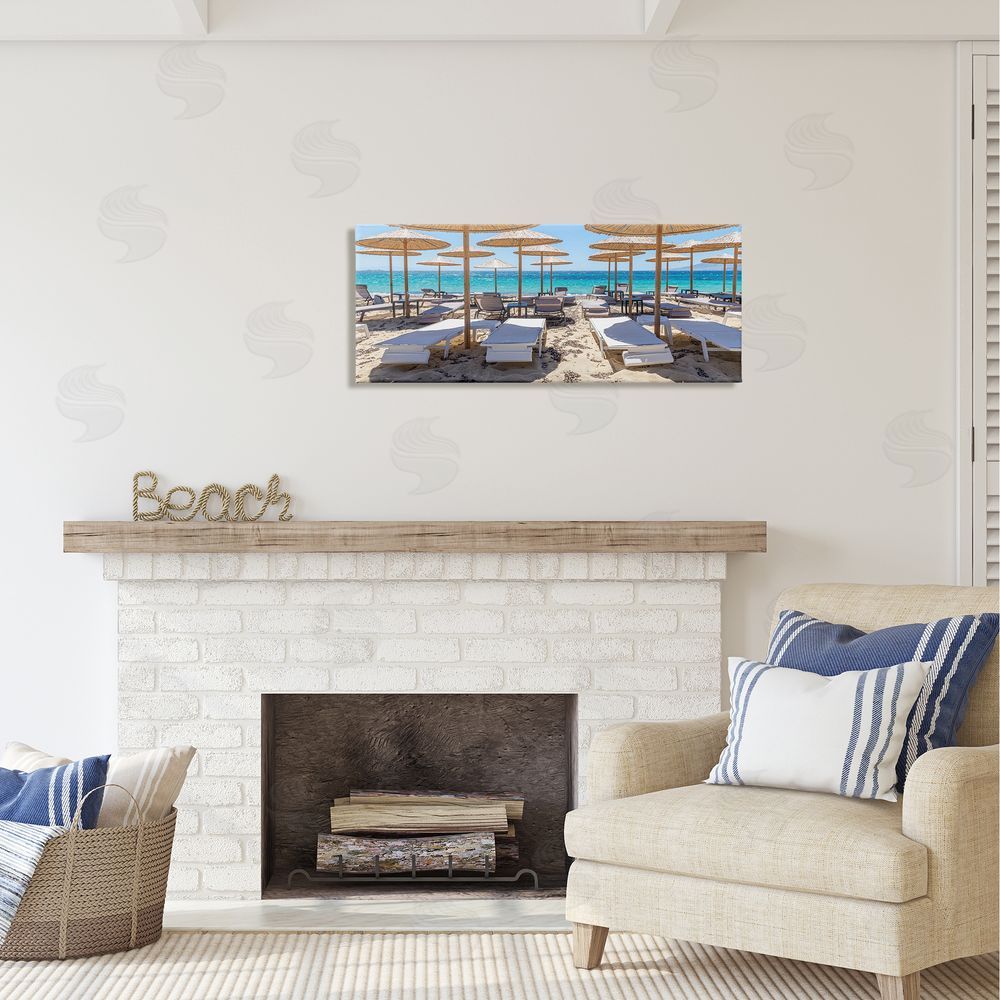 Silver Bamboo Beach Umbrellas Canvas Wall Art Print in Room