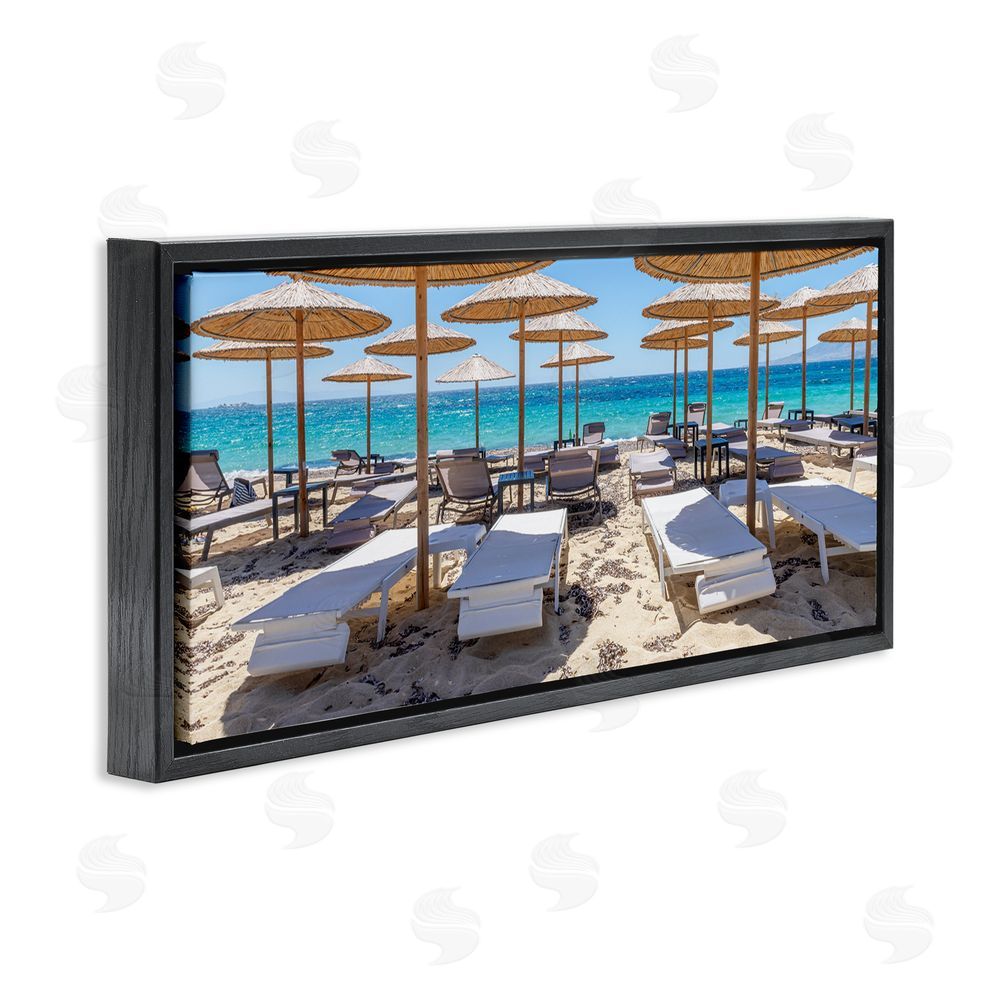 Silver Bamboo Beach Umbrellas Black Floating Frame Canvas Wall Art Print