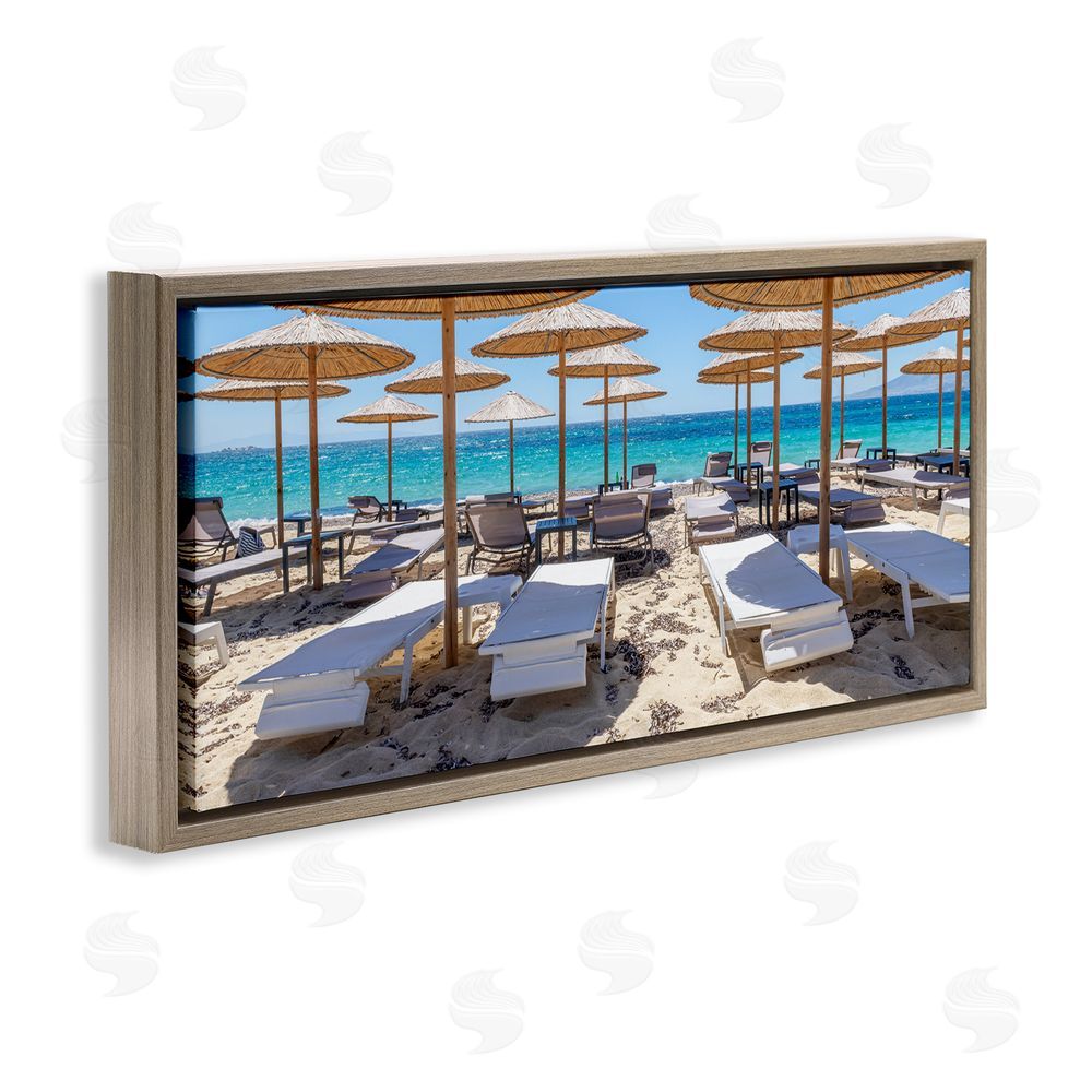 Silver Bamboo Beach Umbrellas Brown Floating Frame Canvas Wall Art Print