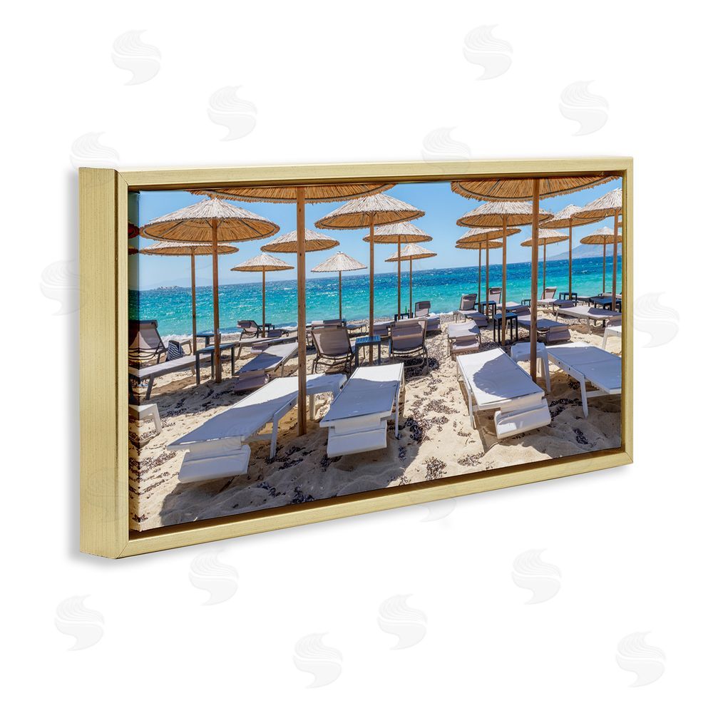 Silver Bamboo Beach Umbrellas Gold Floating Frame Canvas Wall Art Print