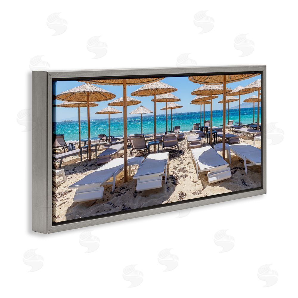 Silver Bamboo Beach Umbrellas Gray Floating Frame Canvas Wall Art Print