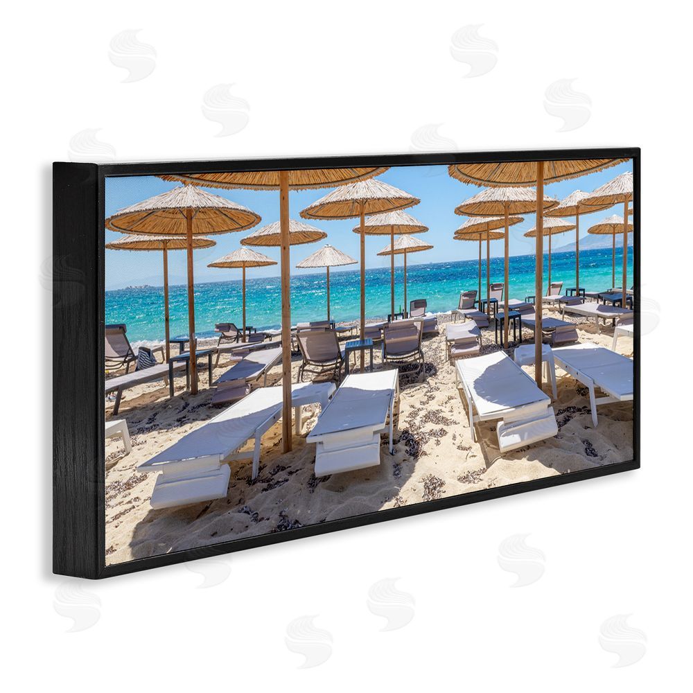 Silver Bamboo Beach Umbrellas Black Framed Giclee Wall Art Print