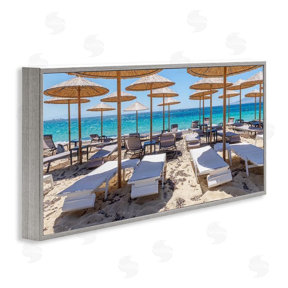 Silver Bamboo Beach Umbrellas Gray Framed Giclee Wall Art Print