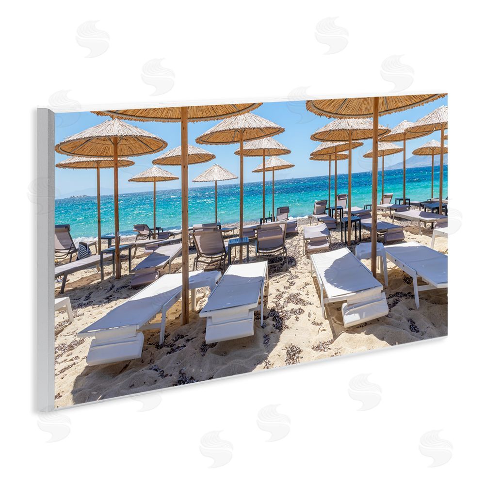 Silver Bamboo Beach Umbrellas Wooden Wall Plaque Art Print