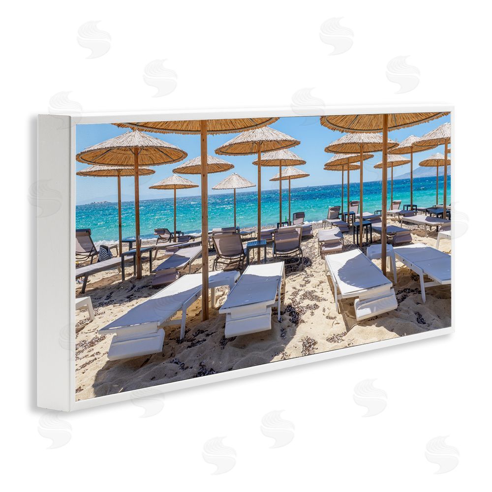 Silver Bamboo Beach Umbrellas White Framed Giclee Wall Art Print