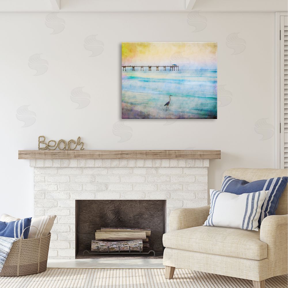 Daniel Sproul Abstract Heron on Shore Canvas Wall Art Print in Room