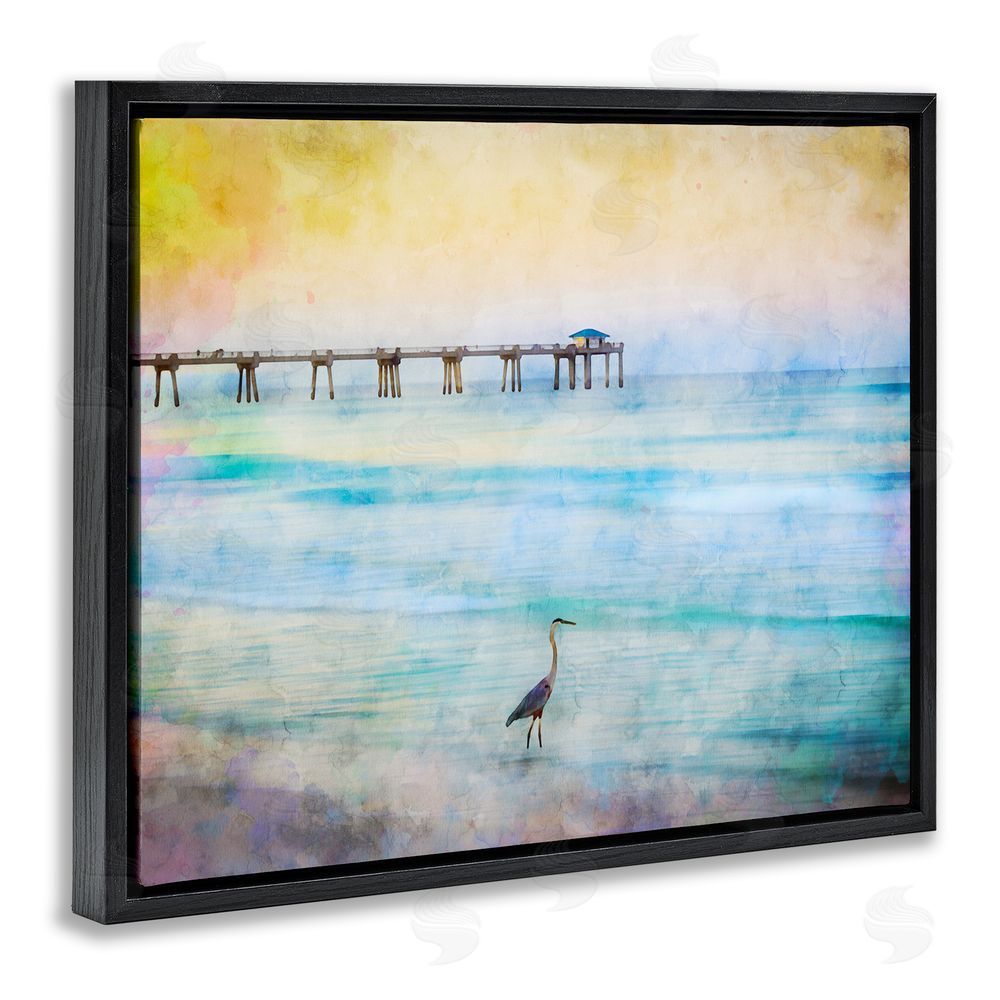 Daniel Sproul Abstract Heron on Shore Black Floating Frame Canvas Wall Art Print