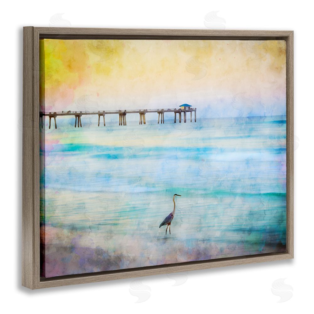 Daniel Sproul Abstract Heron on Shore Brown Floating Frame Canvas Wall Art Print