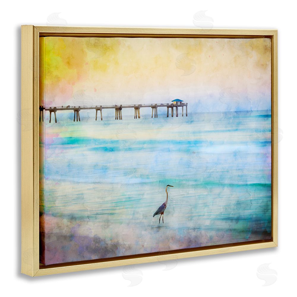 Daniel Sproul Abstract Heron on Shore Gold Floating Frame Canvas Wall Art Print