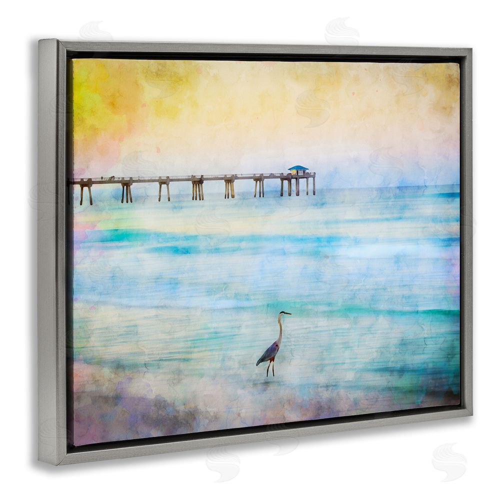 Daniel Sproul Abstract Heron on Shore Gray Floating Frame Canvas Wall Art Print
