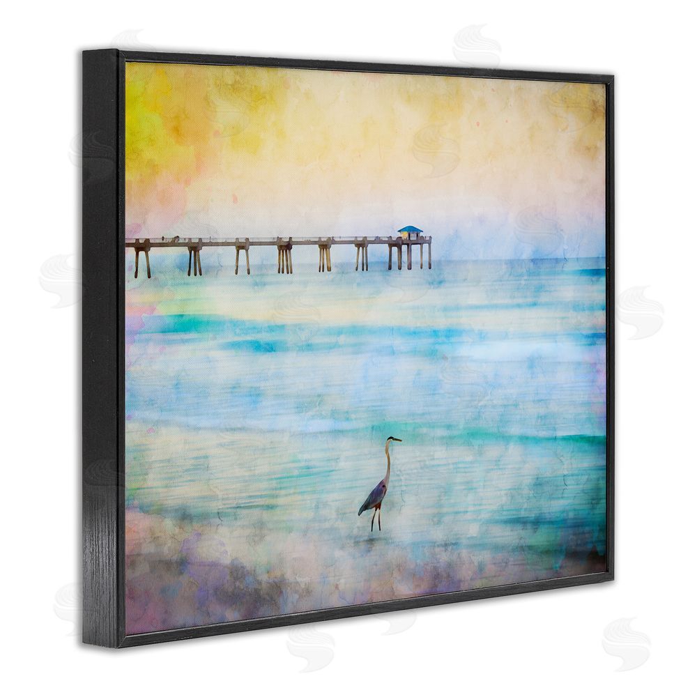 Daniel Sproul Abstract Heron on Shore Black Framed Giclee Wall Art Print