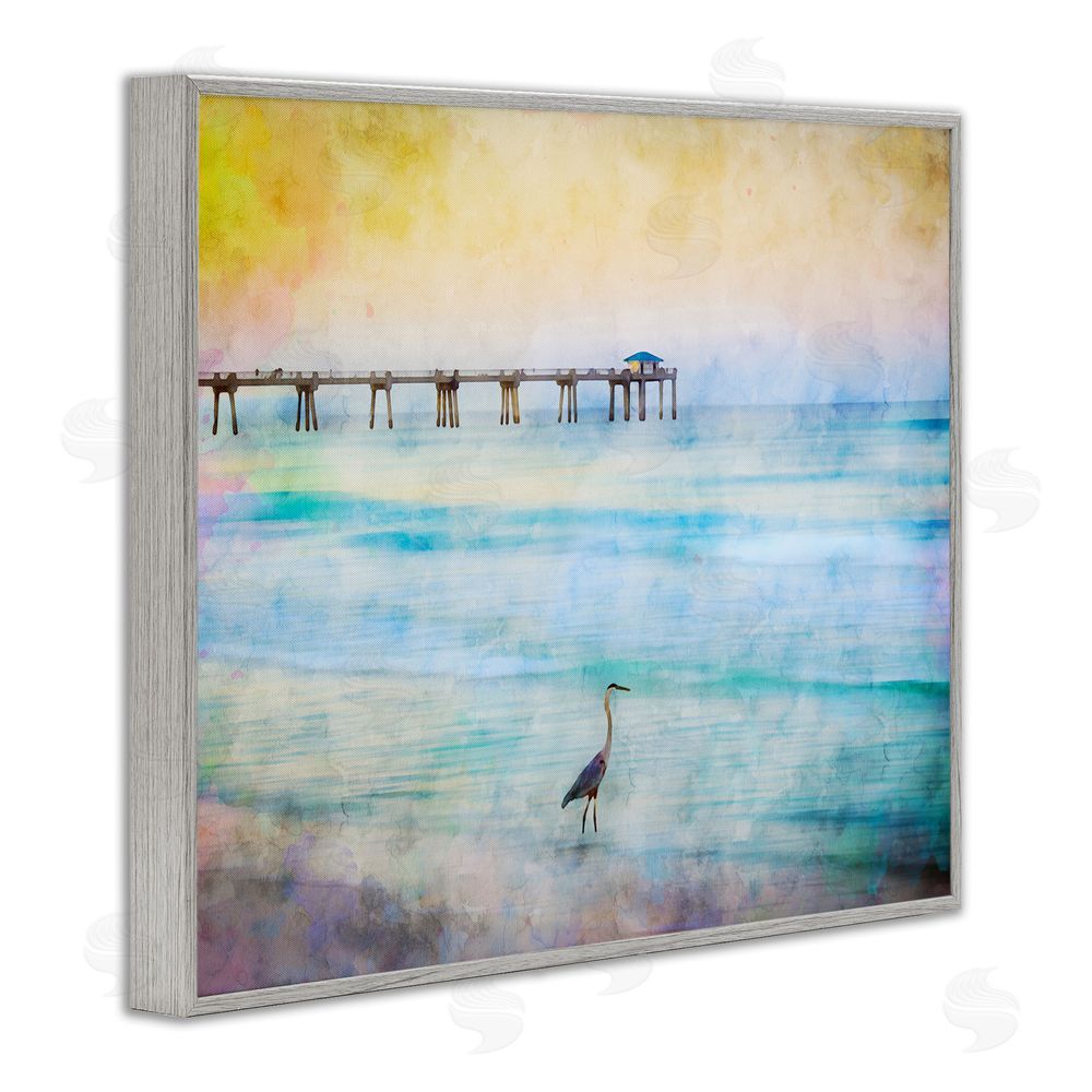 Daniel Sproul Abstract Heron on Shore Gray Framed Giclee Wall Art Print