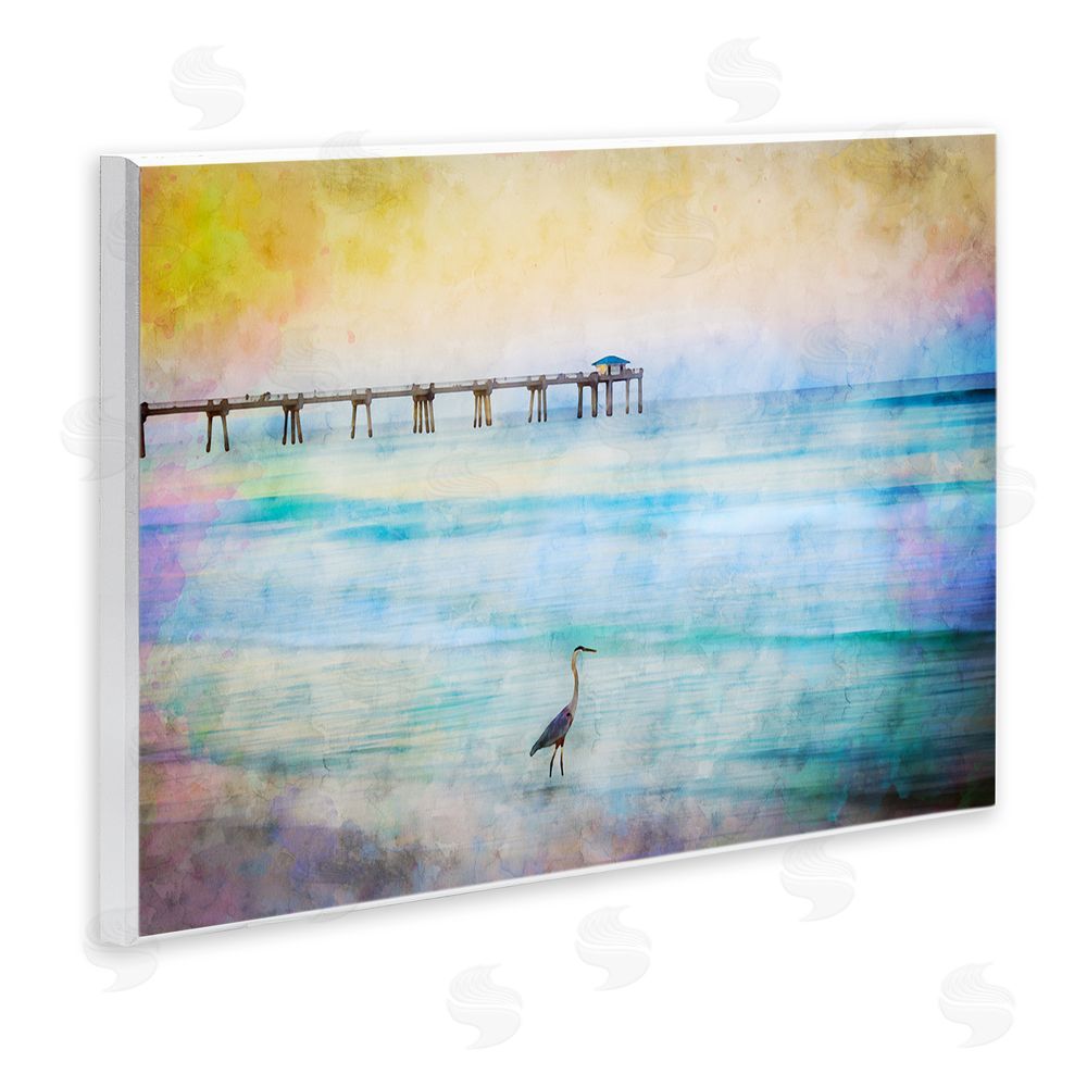 Daniel Sproul Abstract Heron on Shore Wooden Wall Plaque Art Print