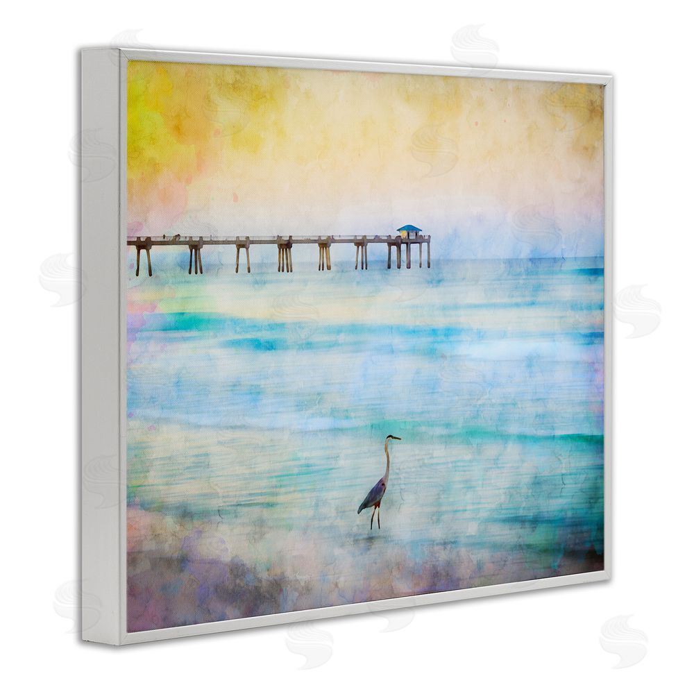 Daniel Sproul Abstract Heron on Shore White Framed Giclee Wall Art Print