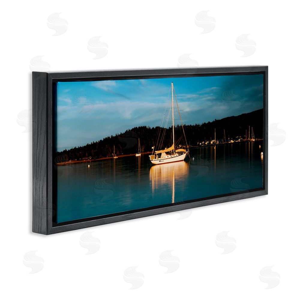 Daniel Sproul Boat Lights at Night Black Floating Frame Canvas Wall Art Print