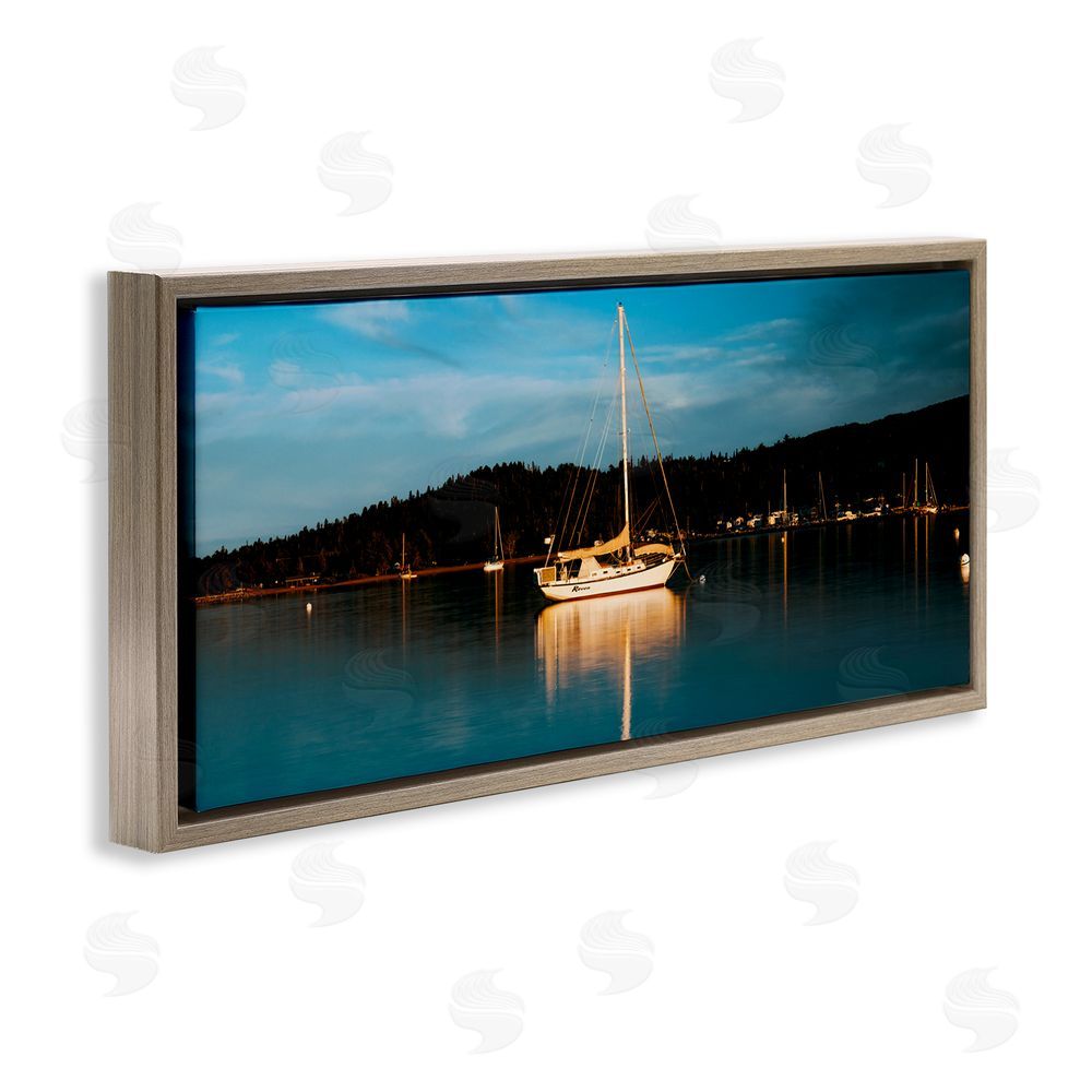 Daniel Sproul Boat Lights at Night Brown Floating Frame Canvas Wall Art Print