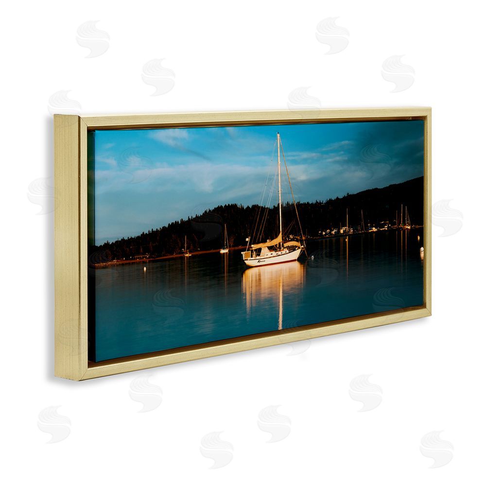 Daniel Sproul Boat Lights at Night Gold Floating Frame Canvas Wall Art Print