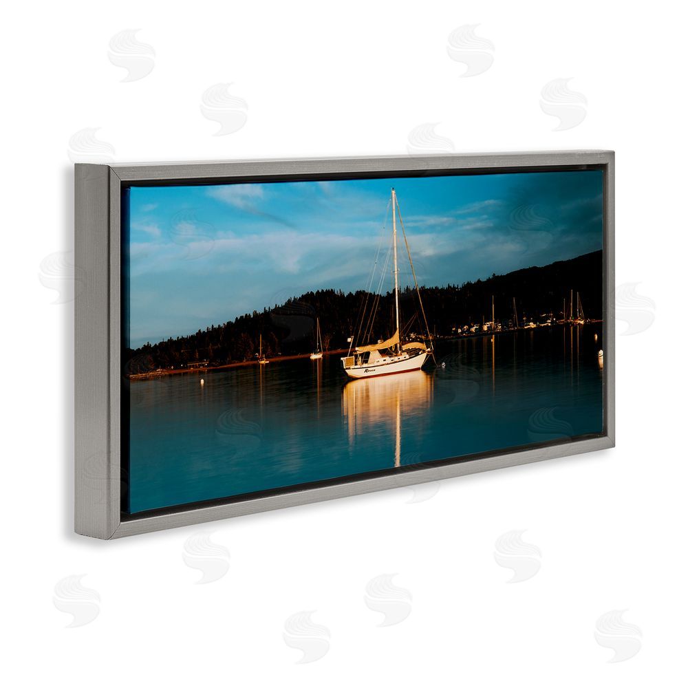 Daniel Sproul Boat Lights at Night Gray Floating Frame Canvas Wall Art Print