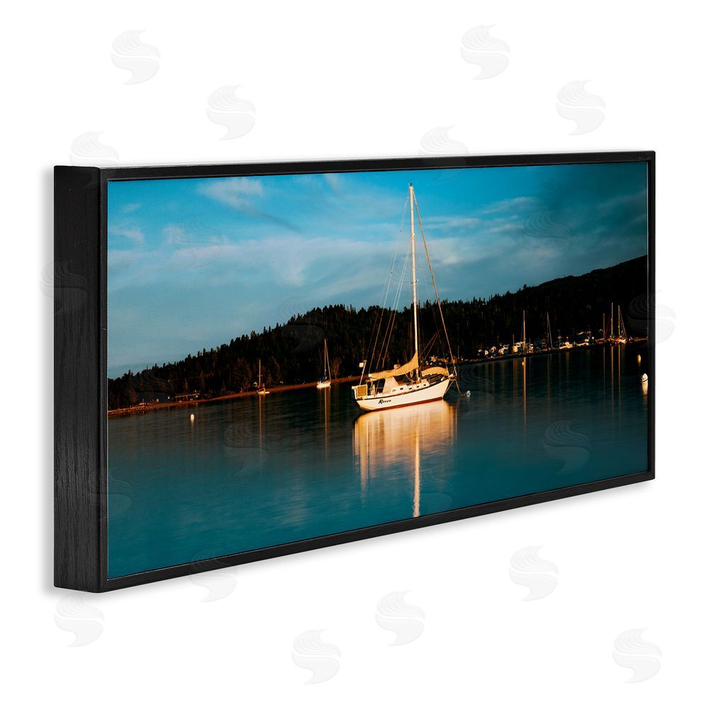 Daniel Sproul Boat Lights at Night Black Framed Giclee Wall Art Print