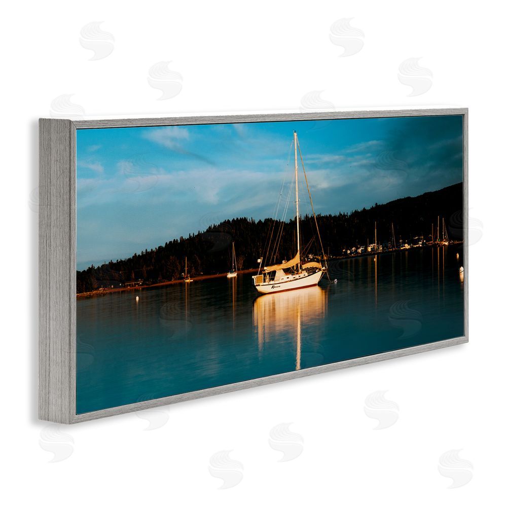 Daniel Sproul Boat Lights at Night Gray Framed Giclee Wall Art Print