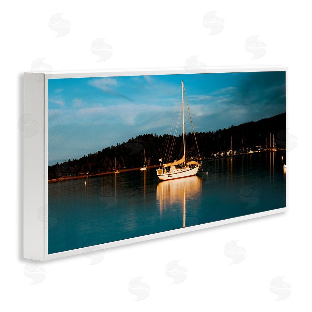 Daniel Sproul Boat Lights at Night White Framed Giclee Wall Art Print