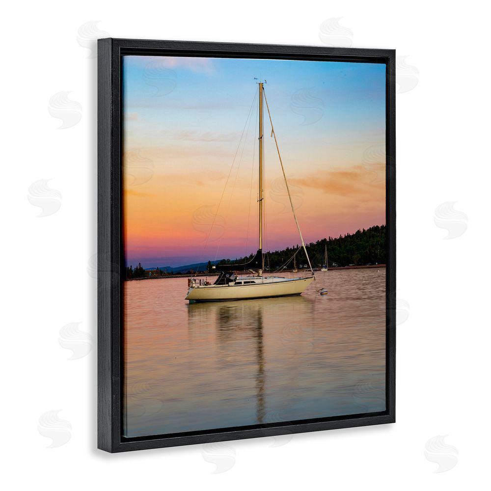 Daniel Sproul Sunset Boat Photography Black Floating Frame Canvas Wall Art Print