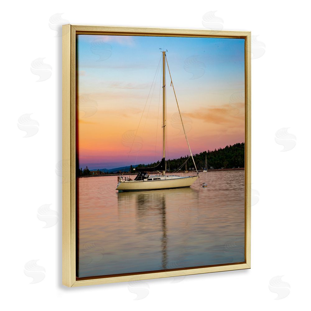 Daniel Sproul Sunset Boat Photography Gold Floating Frame Canvas Wall Art Print