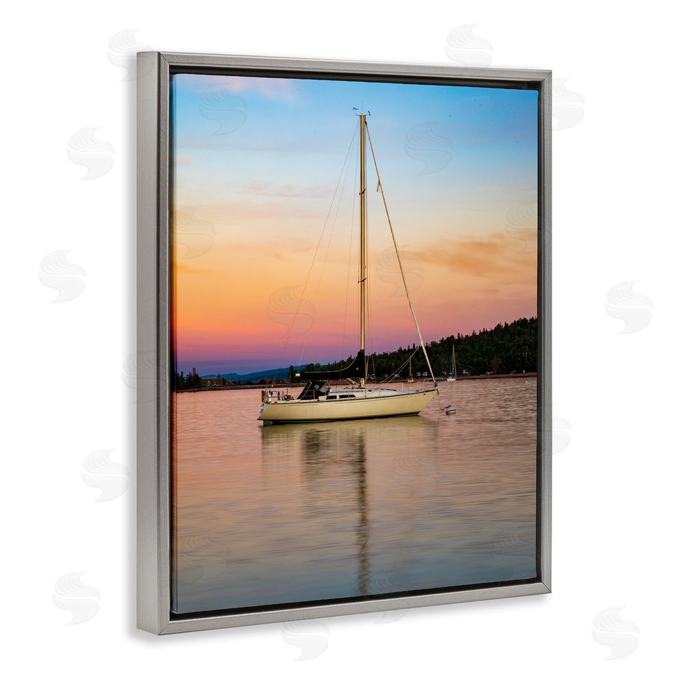Daniel Sproul Sunset Boat Photography Gray Floating Frame Canvas Wall Art Print