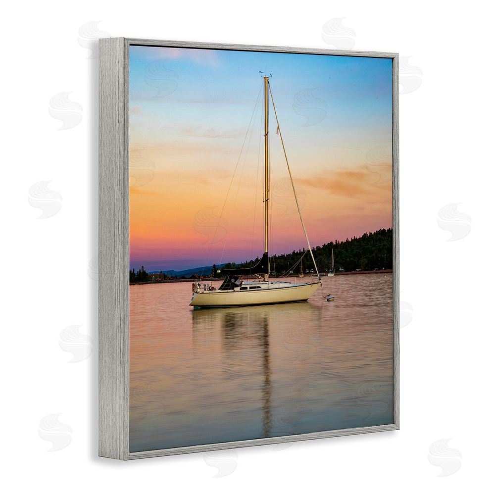 Daniel Sproul Sunset Boat Photography Gray Framed Giclee Wall Art Print
