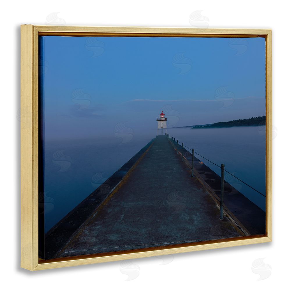 Daniel Sproul Lighthouse at Night Gold Floating Frame Canvas Wall Art Print