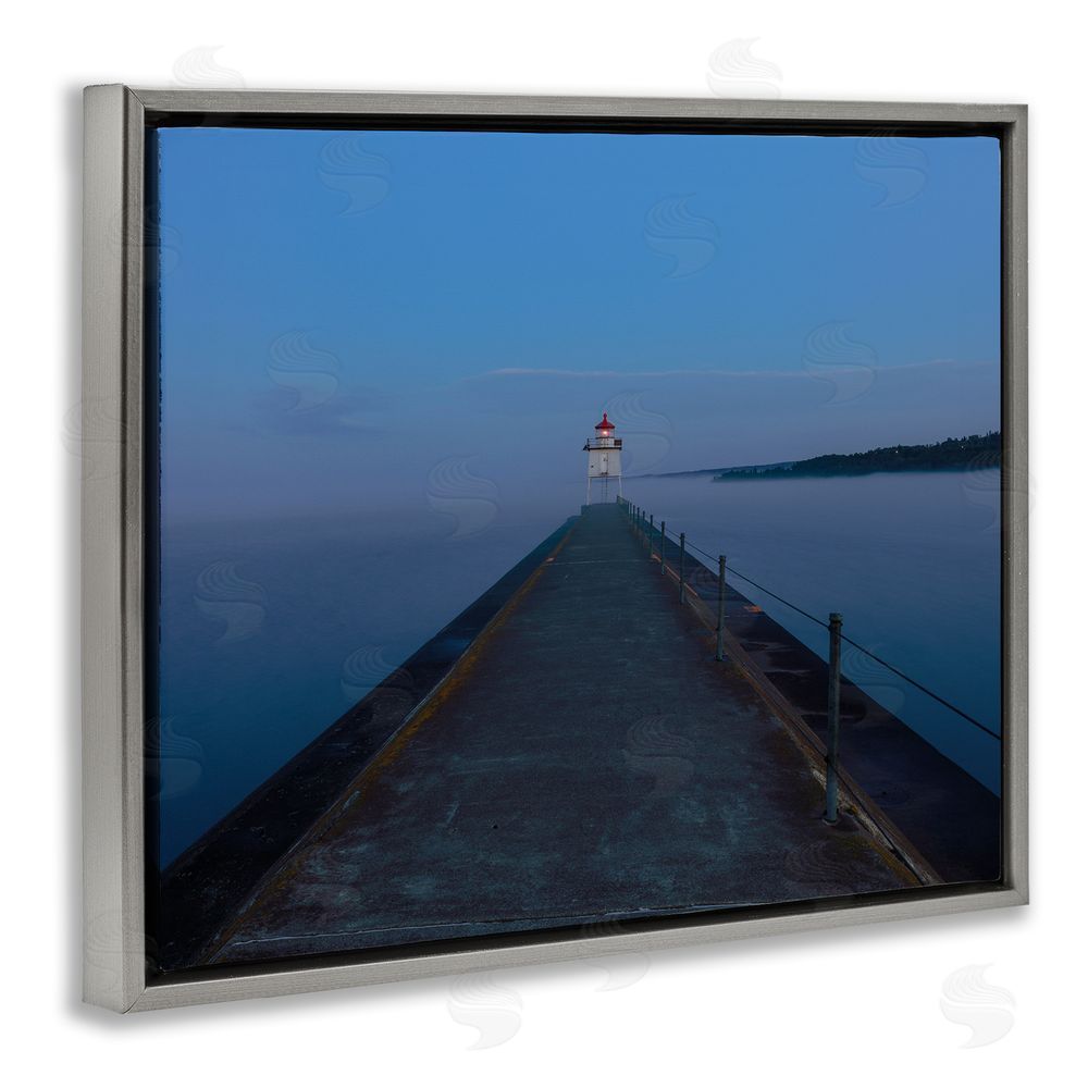 Daniel Sproul Lighthouse at Night Gray Floating Frame Canvas Wall Art Print