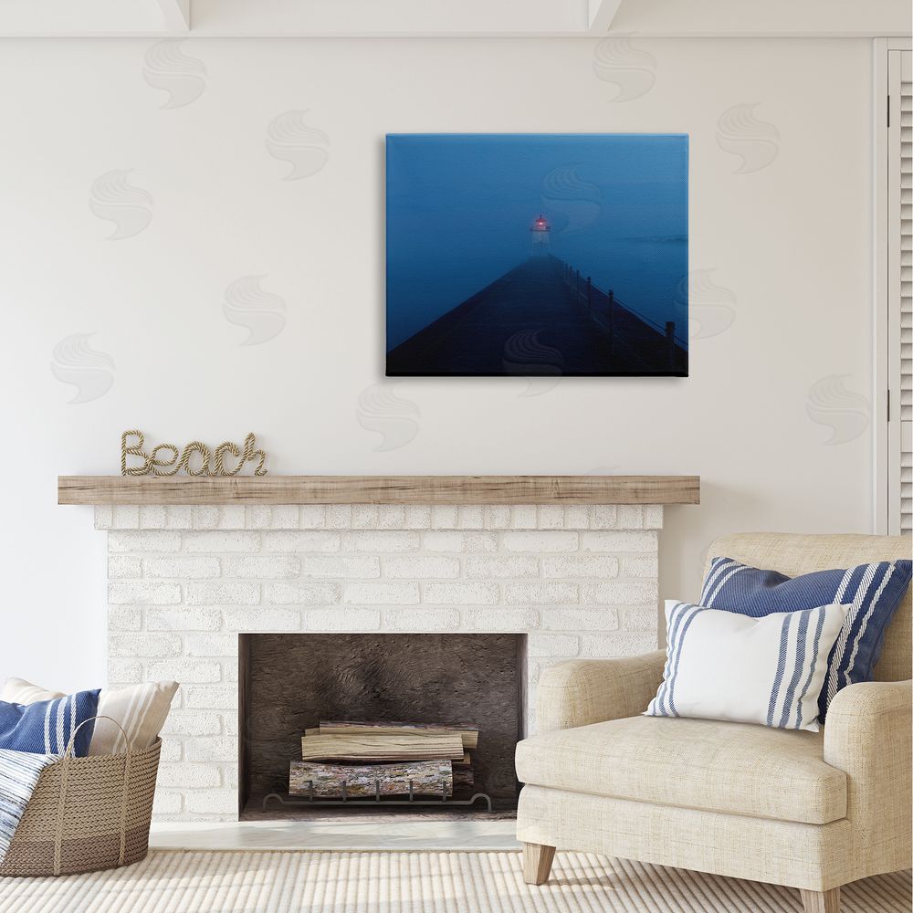 Daniel Sproul Foggy Lighthouse Dock Canvas Wall Art Print in Room