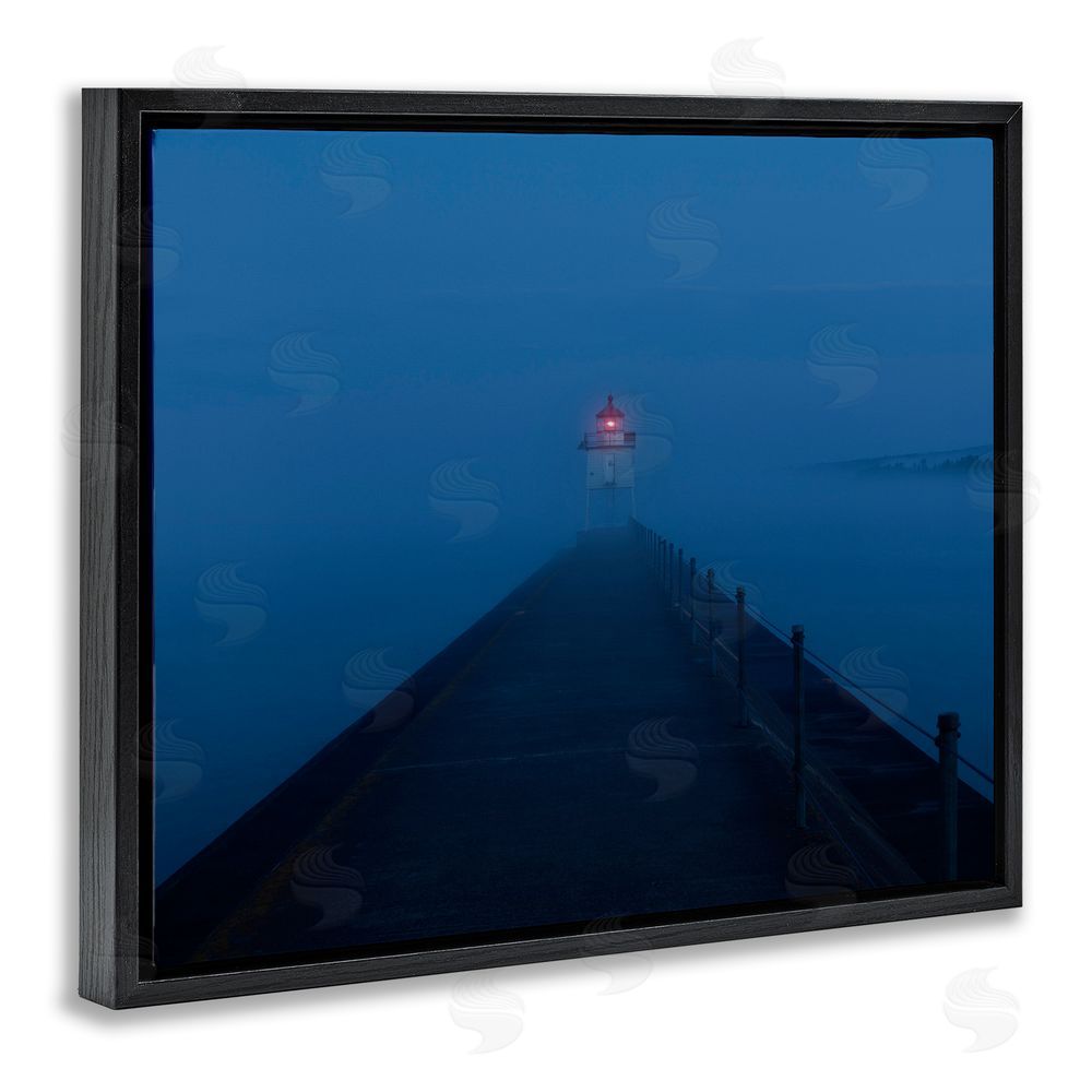 Daniel Sproul Foggy Lighthouse Dock Black Floating Frame Canvas Wall Art Print