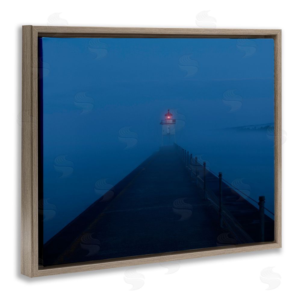 Daniel Sproul Foggy Lighthouse Dock Brown Floating Frame Canvas Wall Art Print