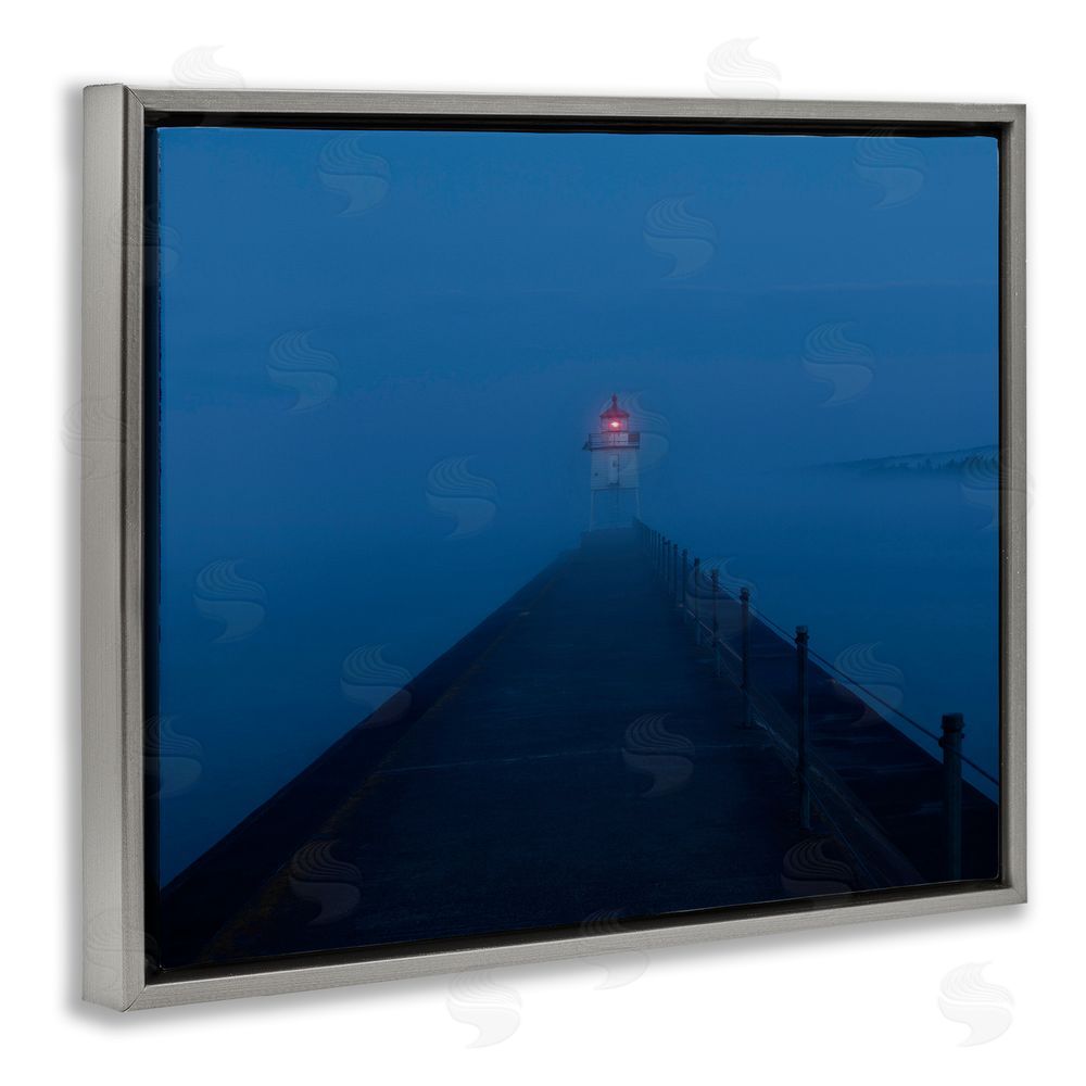 Daniel Sproul Foggy Lighthouse Dock Gray Floating Frame Canvas Wall Art Print
